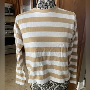 AYR White and Tan Striped Long Sleeve Top